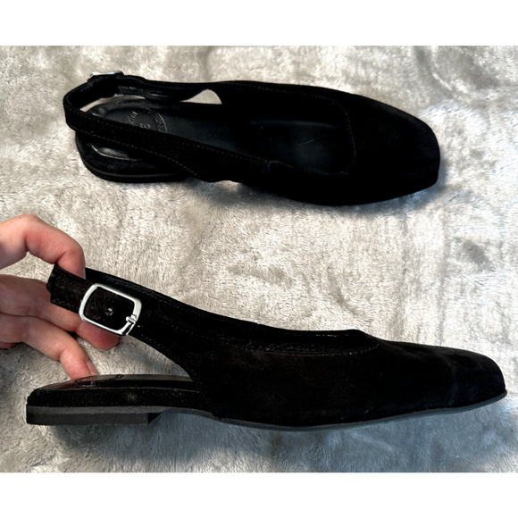 One of a Kind Unique Black Suede Square Slingback Ballet Flats EU Size 36 NEW - Picture 2 of 4